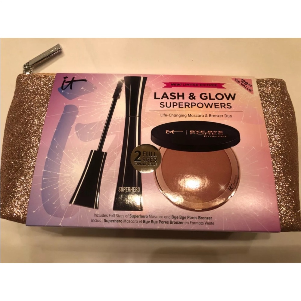 It Cosmetics Lash & Glow! Mascara + XL Bronzer Superpowers Set ($66 VALUE) NIP
